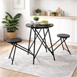 Stowable Folding Side Table- 2 Stool Set- Round Top- Black Iron Cross Base