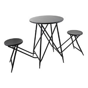 Stowable Folding Side Table- 2 Stool Set- Round Top- Black Iron Cross Base