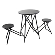 Stowable Folding Side Table- 2 Stool Set- Round Top- Black Iron Cross Base