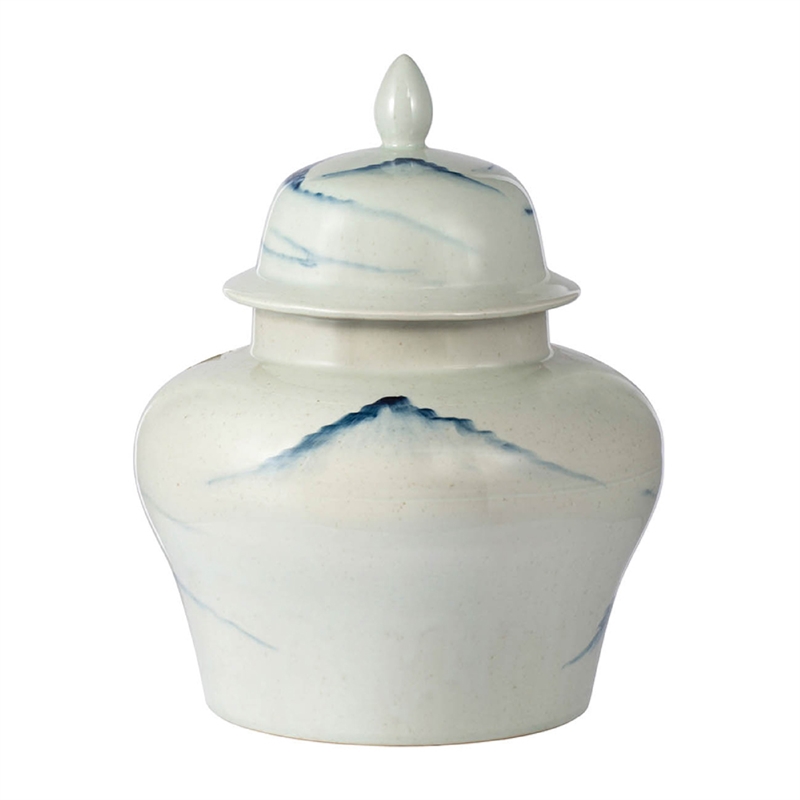 Decorative Ginger Jar with Lid- 17 Inch White and Blue Porcelain