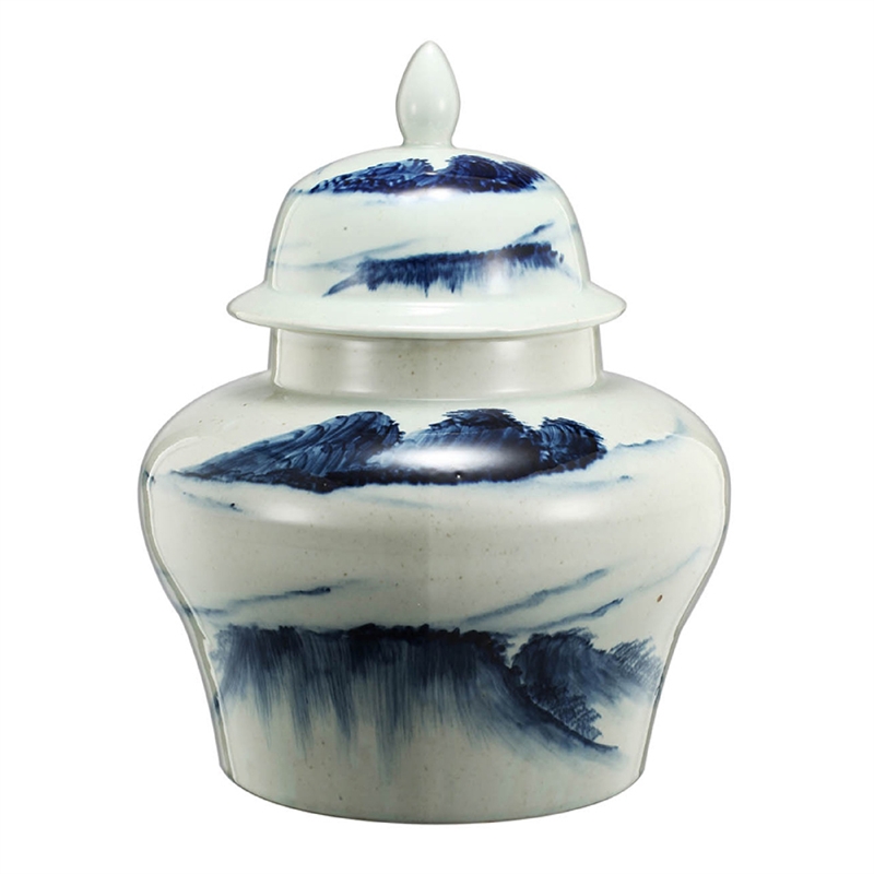 Decorative Ginger Jar with Lid- 17 Inch White and Blue Porcelain