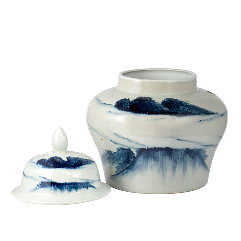 Decorative Ginger Jar with Lid- 17 Inch White and Blue Porcelain