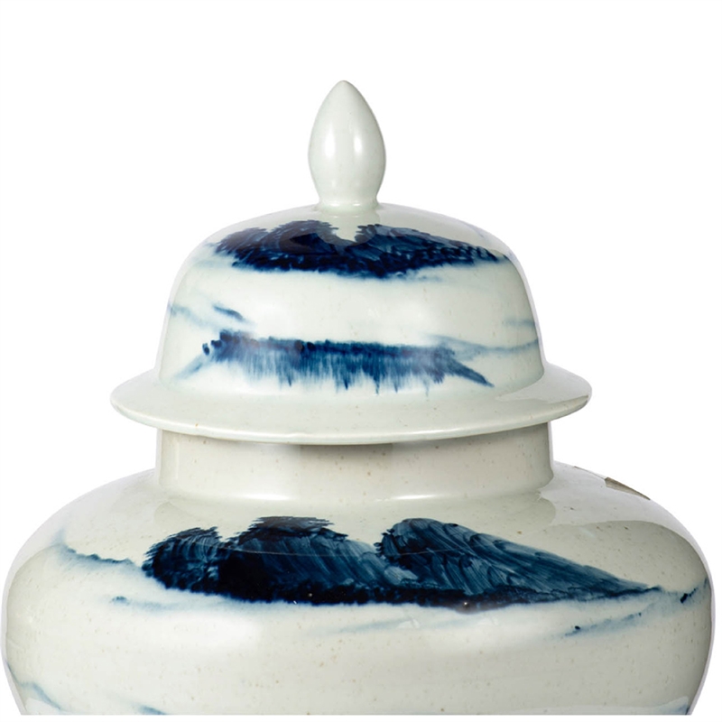 Decorative Ginger Jar with Lid- 17 Inch White and Blue Porcelain
