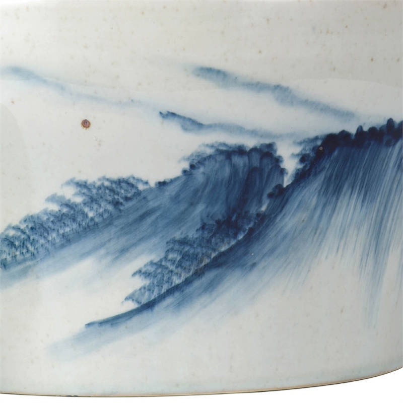 Decorative Ginger Jar with Lid- 17 Inch White and Blue Porcelain