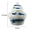 Decorative Ginger Jar with Lid- 17 Inch White and Blue Porcelain