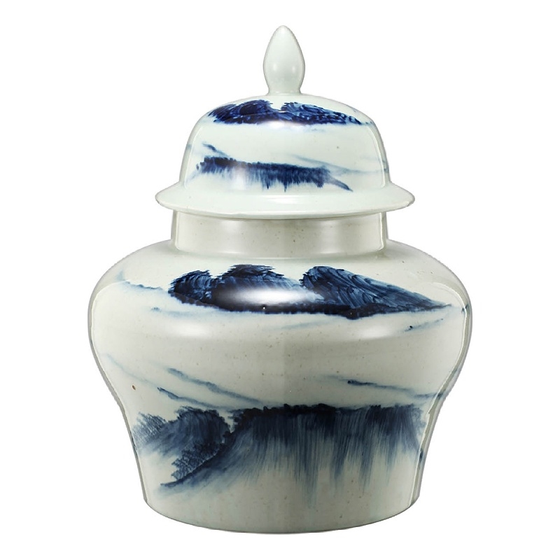 Decorative Ginger Jar with Lid- 17 Inch White and Blue Porcelain