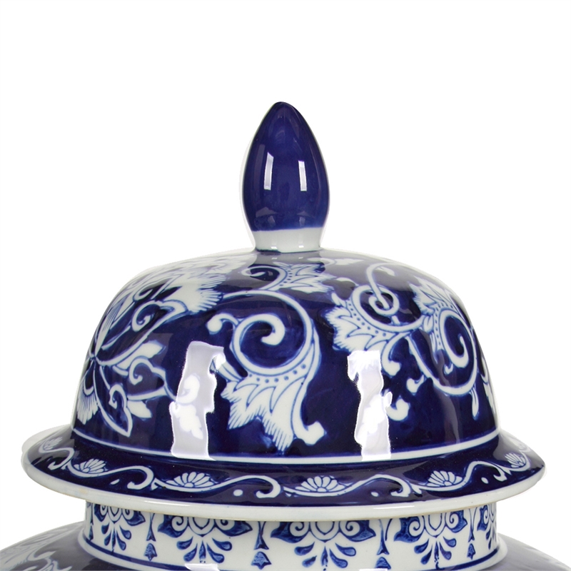 Lina Ginger Jar- Floral and Scroll Design- Blue and White Porcelain 17 Inch