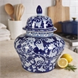 Lina Ginger Jar- Floral and Scroll Design- Blue and White Porcelain 17 Inch