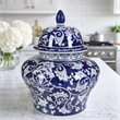 Lina Ginger Jar- Floral and Scroll Design- Blue and White Porcelain 17 Inch