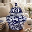 Lina Ginger Jar- Floral and Scroll Design- Blue and White Porcelain 17 Inch