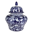 Lina Ginger Jar- Floral and Scroll Design- Blue and White Porcelain 17 Inch