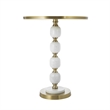 Siny Side End Table- 16 Inch Round Top- White- Gold Stacked Balls Base