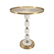 Siny Side End Table- 16 Inch Round Top- White- Gold Stacked Balls Base