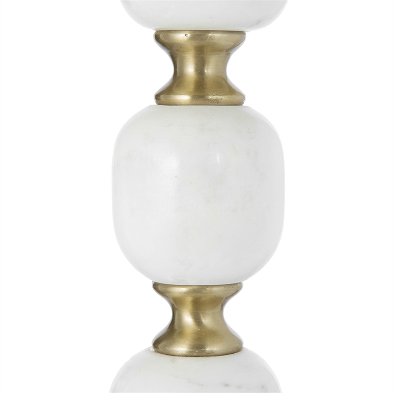 Siny Side End Table- 16 Inch Round Top- White- Gold Stacked Balls Base