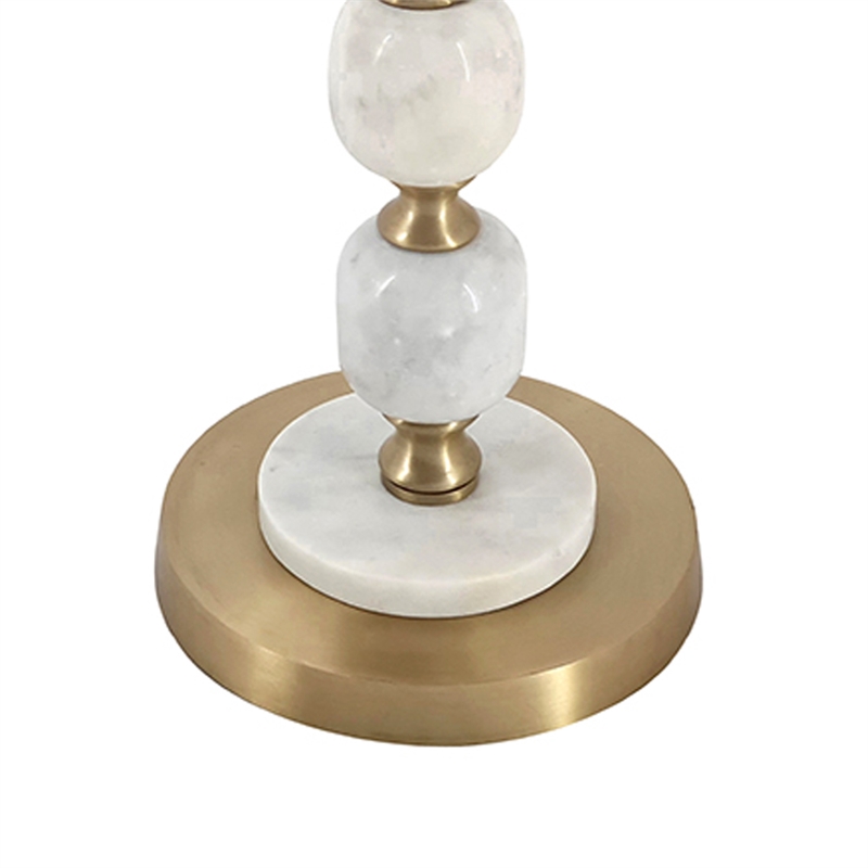 Siny Side End Table- 16 Inch Round Top- White- Gold Stacked Balls Base