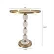 Siny Side End Table- 16 Inch Round Top- White- Gold Stacked Balls Base