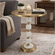 Siny Side End Table- 16 Inch Round Top- White- Gold Stacked Balls Base