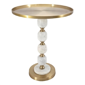 Siny Side End Table- 16 Inch Round Top- White- Gold Stacked Balls Base