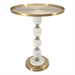 Siny Side End Table- 16 Inch Round Top- White- Gold Stacked Balls Base