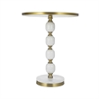 Siny Accent Side End Table- 16 Inch Round White- Gold Stacked Balls Base
