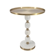 Siny Accent Side End Table- 16 Inch Round White- Gold Stacked Balls Base