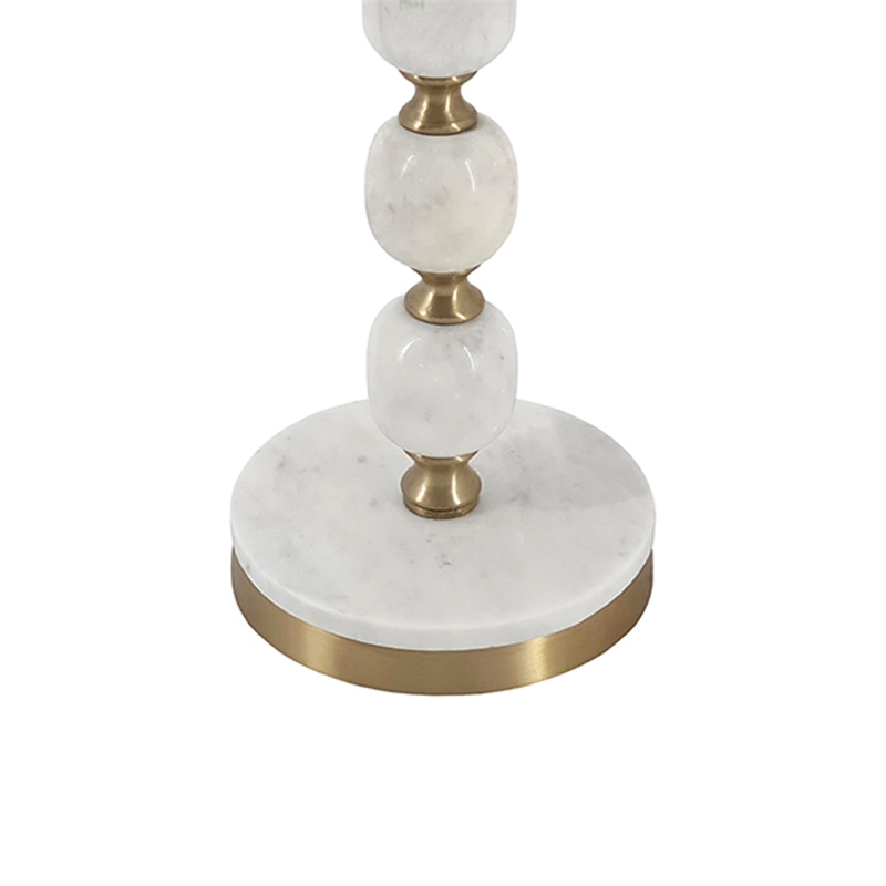 Siny Accent Side End Table- 16 Inch Round White- Gold Stacked Balls Base