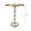 Siny Accent Side End Table- 16 Inch Round White- Gold Stacked Balls Base