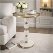 Siny Accent Side End Table- 16 Inch Round White- Gold Stacked Balls Base