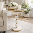 Siny Accent Side End Table- 16 Inch Round White- Gold Stacked Balls Base