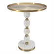 Siny Accent Side End Table- 16 Inch Round White- Gold Stacked Balls Base