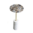 Lima Side End Table- 12 Inch Round Black Agate- Marble Cylinder Base