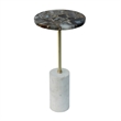 Lima Side End Table- 12 Inch Round Black Agate- Marble Cylinder Base