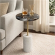 Lima Side End Table- 12 Inch Round Black Agate- Marble Cylinder Base