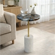 Lima Side End Table- 12 Inch Round Black Agate- Marble Cylinder Base