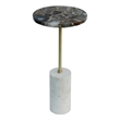 Lima Side End Table- 12 Inch Round Black Agate- Marble Cylinder Base