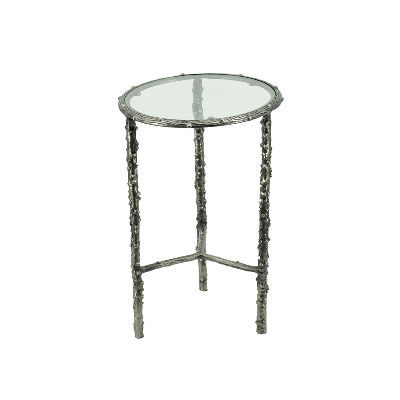 2pc End Table Set- Round Glass Top- Forged Antique Silver Finish