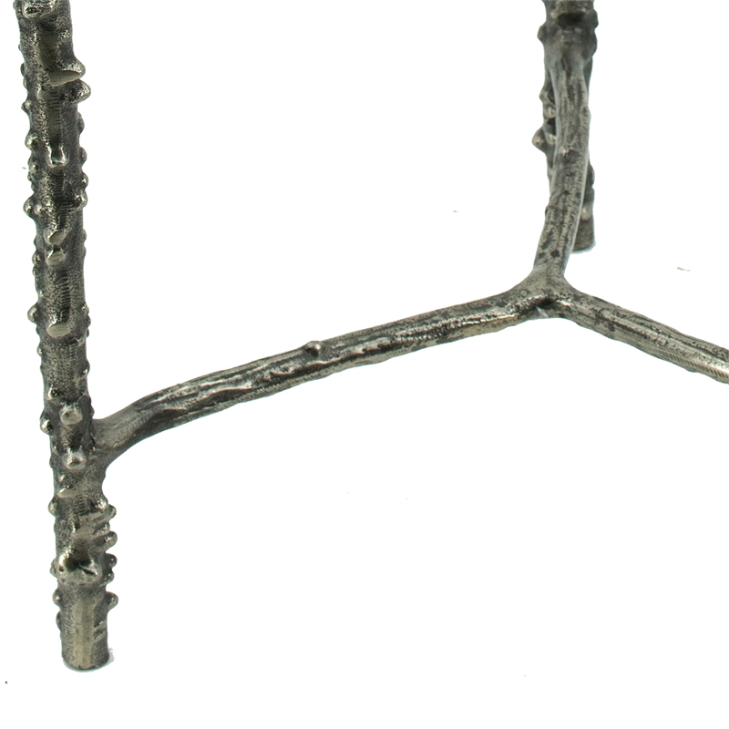 2pc End Table Set- Round Glass Top- Forged Antique Silver Finish