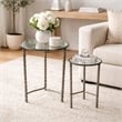 2pc End Table Set- Round Glass Top- Forged Antique Silver Finish