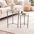 2pc End Table Set- Round Glass Top- Forged Antique Silver Finish