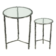 2pc End Table Set- Round Glass Top- Forged Antique Silver Finish