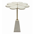 Gony Side End Table- 22 Inch Flower Top- Gold Brass Inlay- White Marble