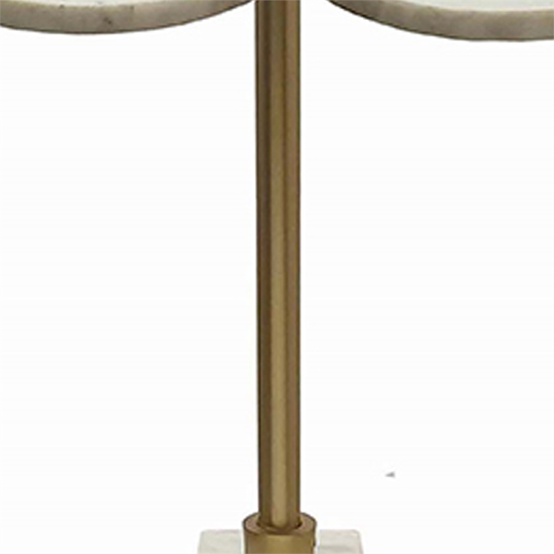 Gony Side End Table- 22 Inch Flower Top- Gold Brass Inlay- White Marble