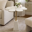 Gony Side End Table- 22 Inch Flower Top- Gold Brass Inlay- White Marble
