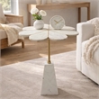 Gony Side End Table- 22 Inch Flower Top- Gold Brass Inlay- White Marble