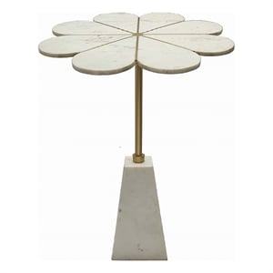 Gony Side End Table- 22 Inch Flower Top- Gold Brass Inlay- White Marble