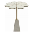 Gony Side End Table- 22 Inch Flower Top- Gold Brass Inlay- White Marble