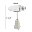 Gony Side End Table- 18 Inch Round Zig Zag Top- Brass Inlay- White Marble