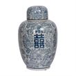 Decorative Ginger Jar with Lid- Blue and White Porcelain- 13 Inch