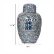 Decorative Ginger Jar with Lid- Blue and White Porcelain- 13 Inch