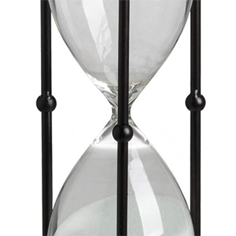 Iaon Hourglass Timer with White Sand- Tabletop 13 Inch Black Iron Stand